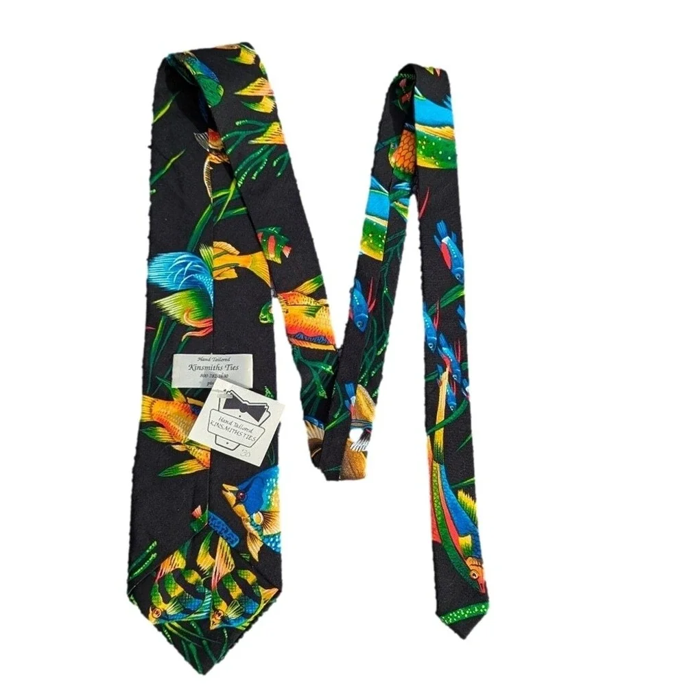NWT Mens Black Sea Life Tie Tropical Fish Marine Ocean‎ Lake Fishing